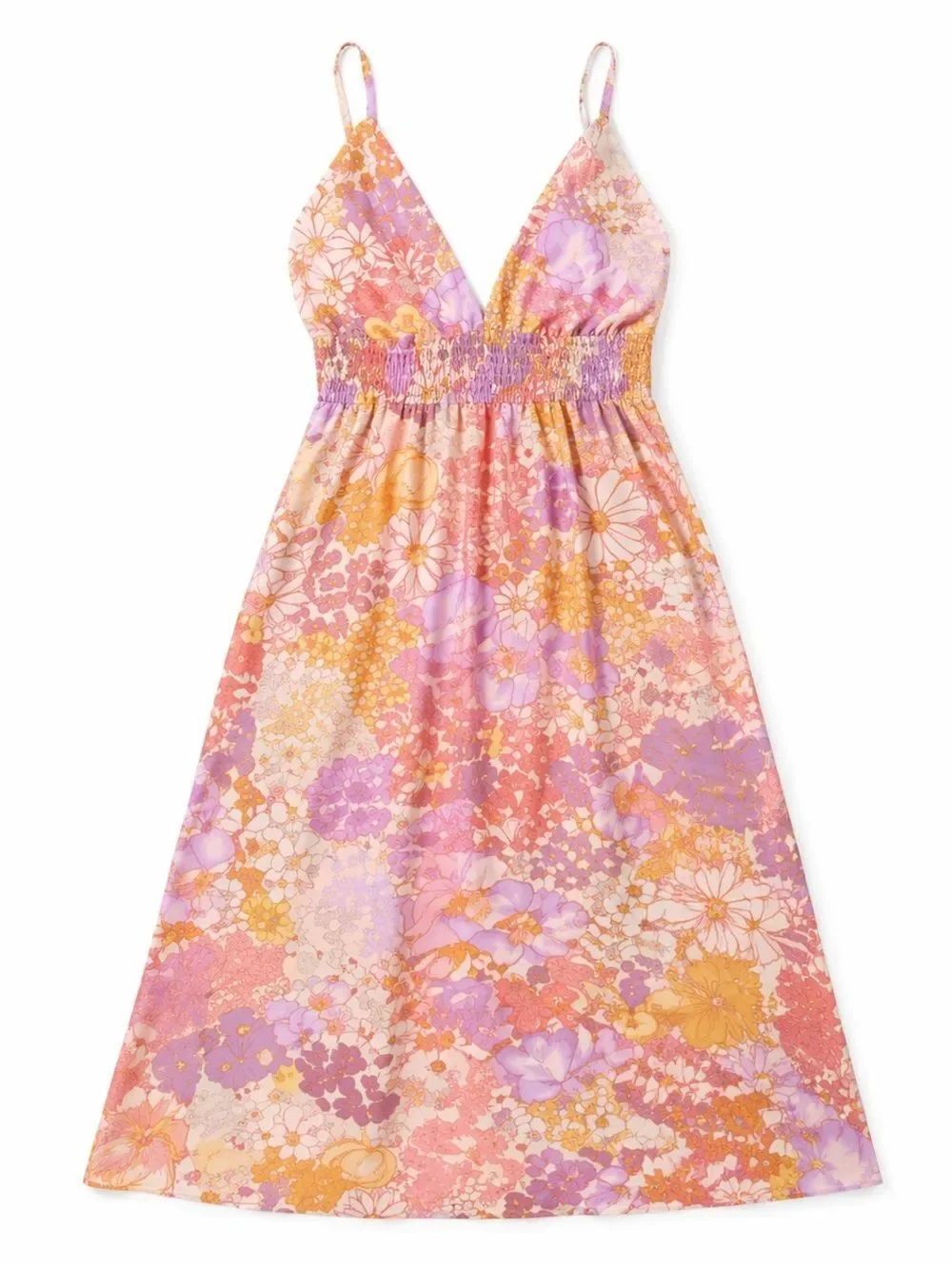Boho Floral Maxi Dress Cutout Pink Orange Summer Romantic L Liberty Love